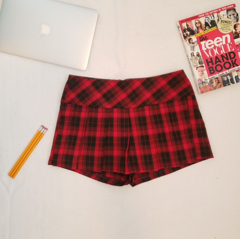 Red Pleated Plaid Skort